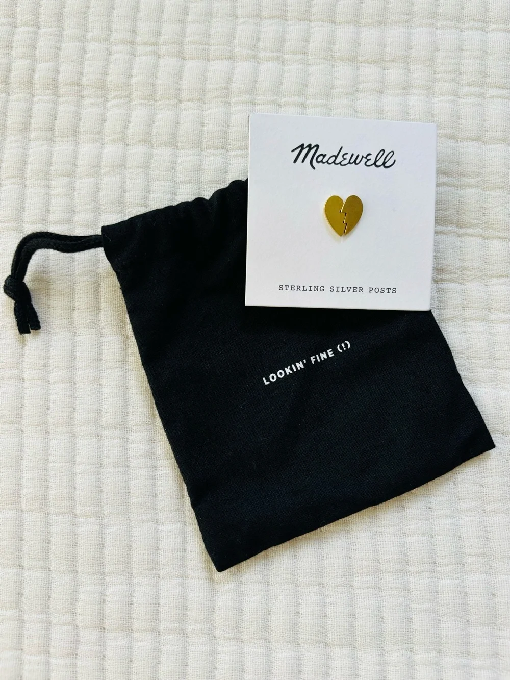 Madewell Heart Breaker Earrings Sterling Silver Posts in Brushed Gold NWT